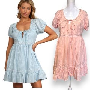 NWT Lulus So Darling Light Pink Dotted Short Sleeve Mini Dress Size Medium